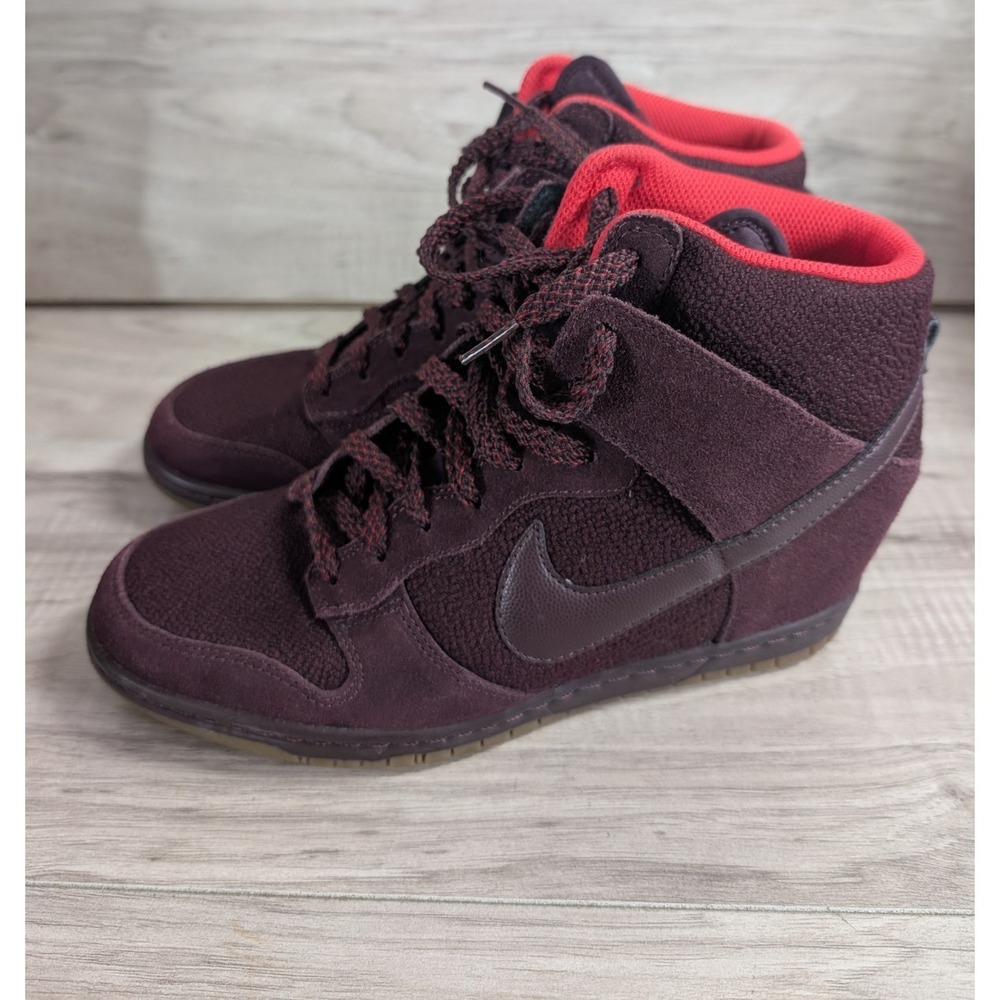 Nike Dunk Sky Hi Mesh Hidden Wedge Heel Sneakers  Burgundy 644877-601 Womens 9